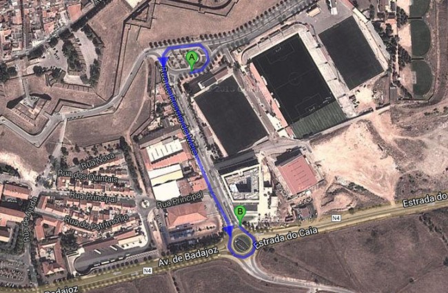 Mapa onde vai decorrer a concentração Benfiquista em Elvas